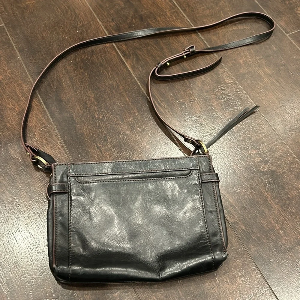 Hobo crossbody bag Black Brown Zipper Brass Ring